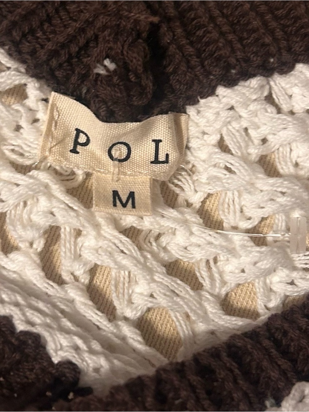NWOT POL Open-Weave Crochet Sweater with Gold Sunflower and Brown Trim - Picture 2 of 3